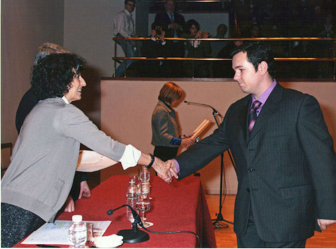 2006 University Education National Award: Receiving the diploma from the Spanish Minister of Education and Science (February 2008, Madrid, Spain).